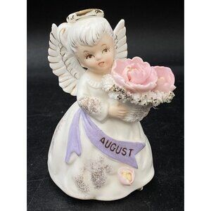 Lefton Angel Figurine 4.25" Spaghetti Birthday August Roses 3332 Vintage